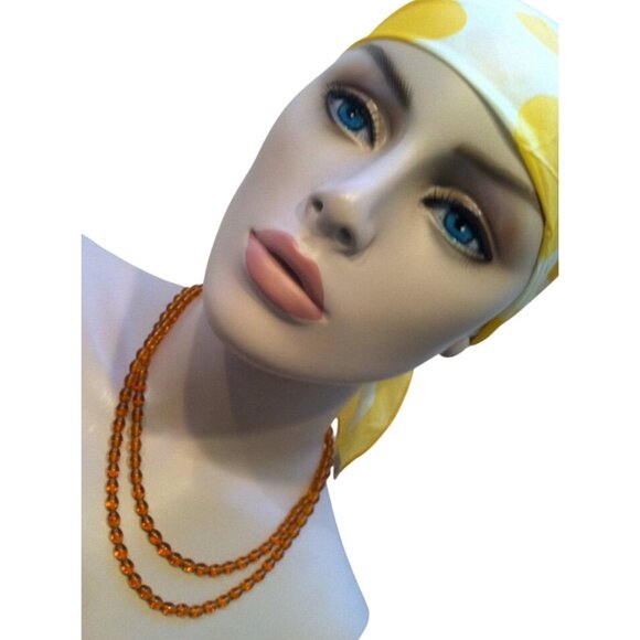 Yellow & Orange Polka Dot Head Scarf 22" Square Hand-Rolled 77% Rayon 23% Silk B - Picture 4 of 5